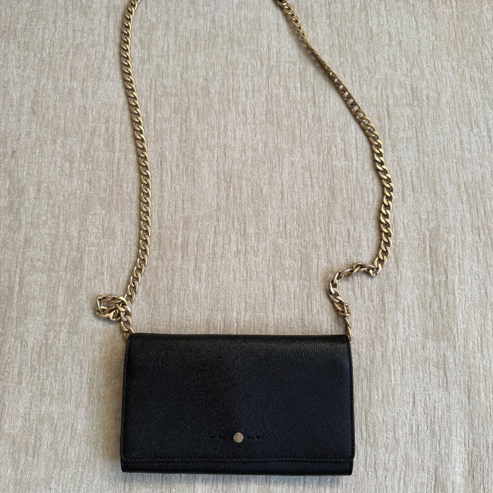 J.Crew Leather Crossbody Clutch Wallet - Black with Gold Chain